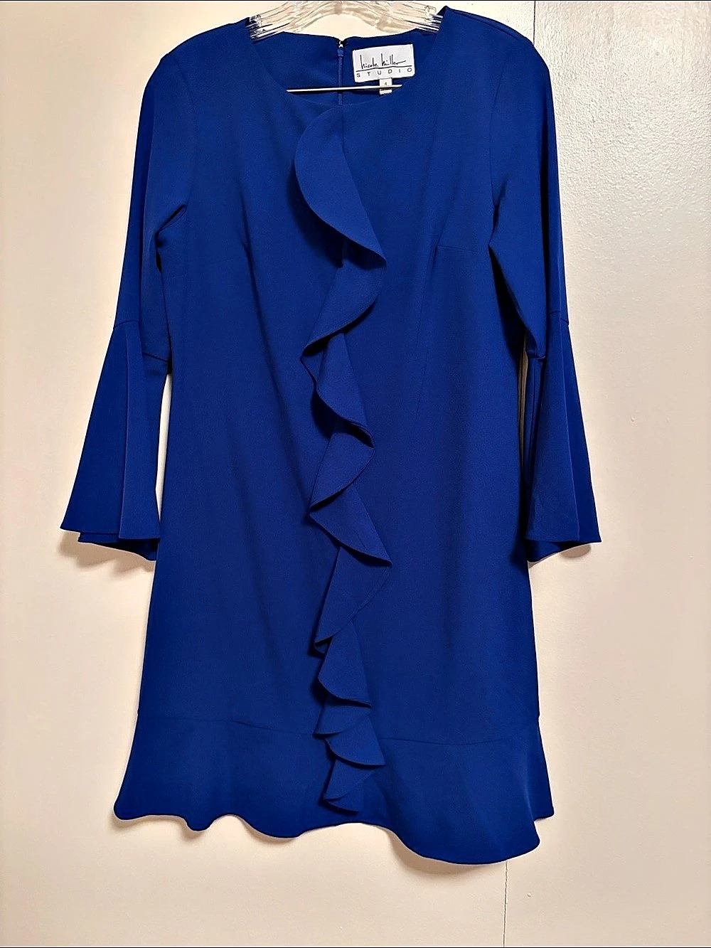 Nicole Miller Studio Blue Ruffle Mini Dress Size 4 Like New